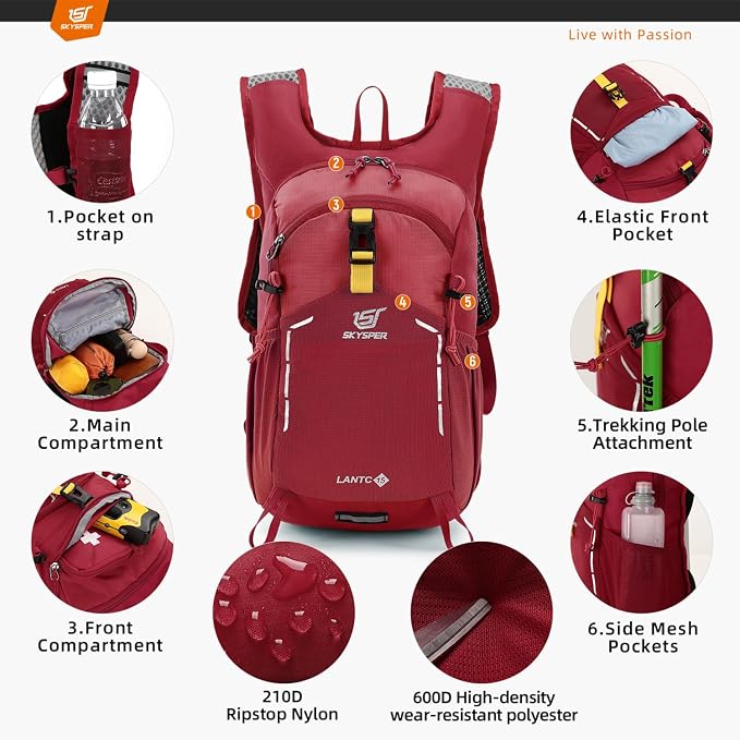 SKYSPER Small Hiking Backpack - 15L Travel Daypack Lightweight Bag Water - Image 3