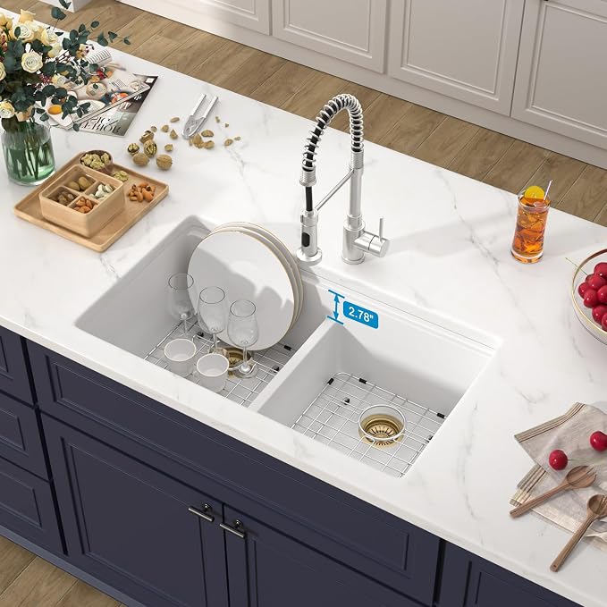 33 Inch Classic White Undermount Granite Composite Kitchen Sink Under Counter - Image 3