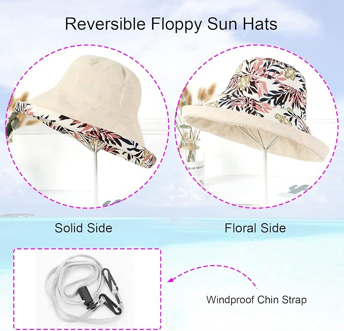 Women Wide Brim Sun Hats Metal Wired Edge Summer UV Protection Beach Fishing Hat - Image 2