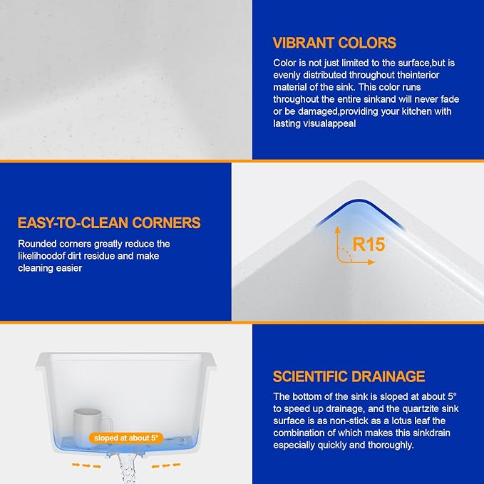 Dcolora 18 Inch Wet Bar Sink Granite Composite White Undermount Small Kitchen - Image 5