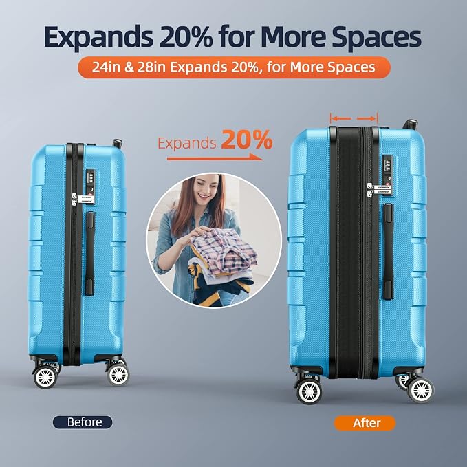SHOWKOO Luggage Sets Expandable PC+ABS Durable Suitcase Sets Double Wheels TSA - Image 5
