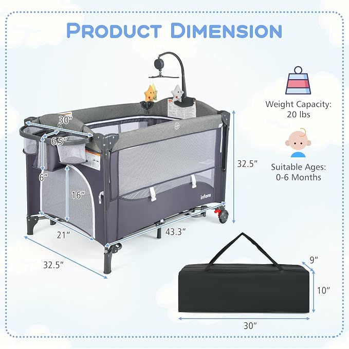 INFANS Pack and Play, 5 in 1 Baby Bedside Sleeper - Image 9