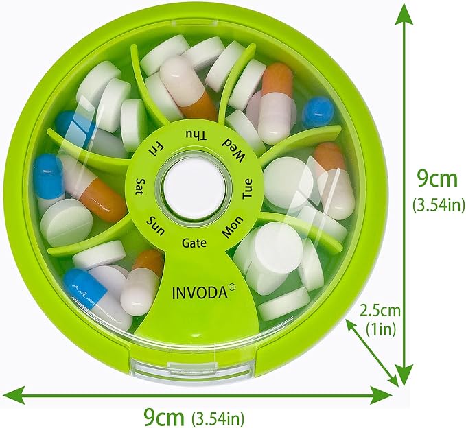 INVODA Weekly Pill Organizer 7 Compartment Rotating Pill Box - Image 3