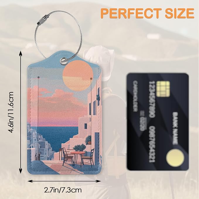 Vintage Sunset Light 3 PCS Luggage Tags, Sunset Seaside Town Leather Suitcase - Image 2