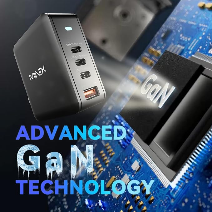 MINIX 165W USB C Charger, GaN II Charger PD3.1 Max 140W, Turbo 4-Port Charging - Image 9