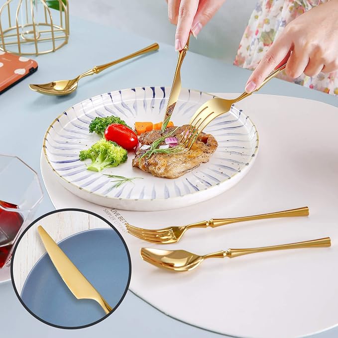 20-Piece Gold Silverware Set for 4, Modern 18/10 Stainless Steel Flatware Set - Image 6
