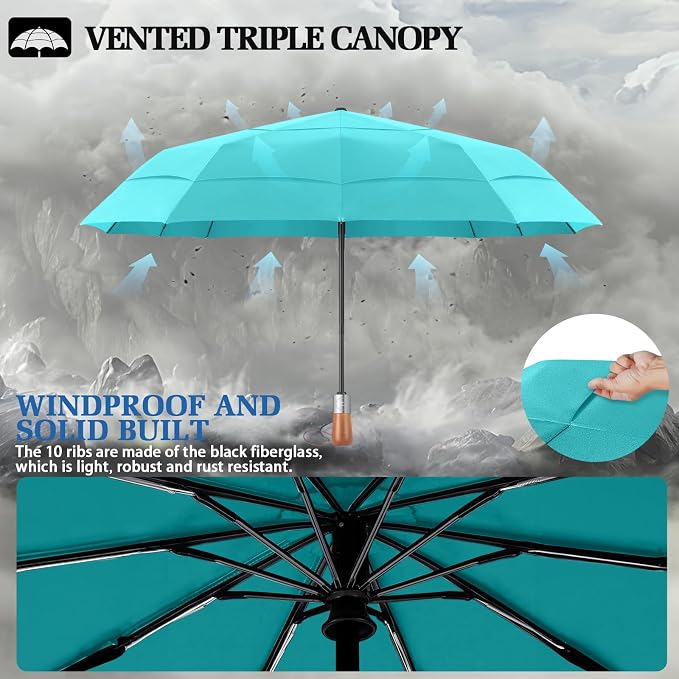 3T Wind Armor Travel Umbrella Compact Easy Auto Open Close Folding Umbrellas - Image 4