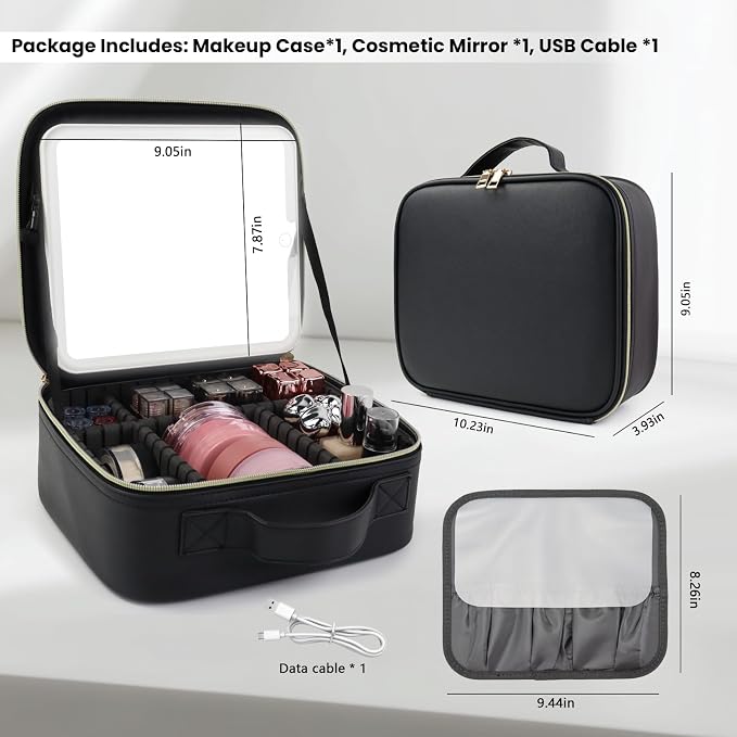 Travel Makeup Bag with LED Mirror and Light Travel Makeup Case Cosmetic - Image 8