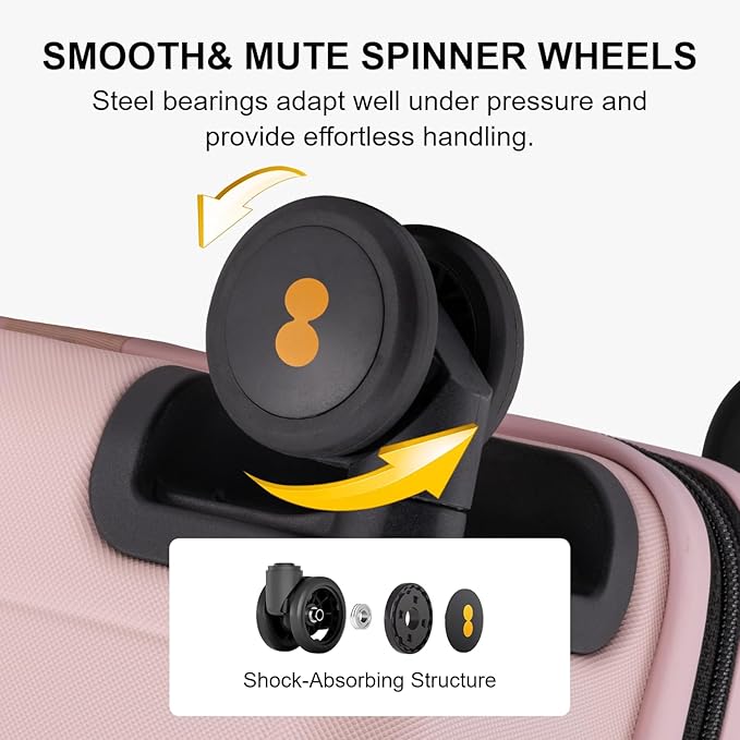 LEVEL8 Pink Suitcase with Spinner Wheels, Carry on Luggage Airline Approved - Image 3