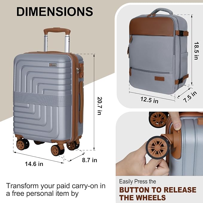 Romswi Luggage Sets 2 Piece, Expandable Carry On Luggage 20In - Image 9