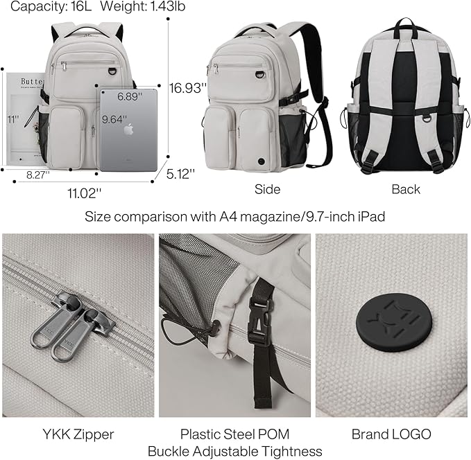 mixi Travel Laptop Backpack, Lightweight Durable School Bookbag Men Woman 15.6" - Image 3