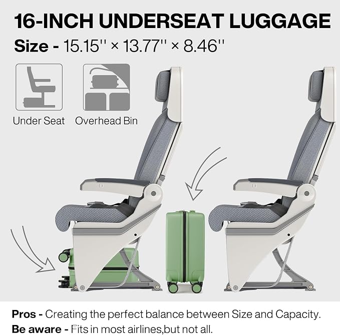 mixi Underseat Carry on Luggage 16 Inch Hardshell PC Suitcase - Image 3