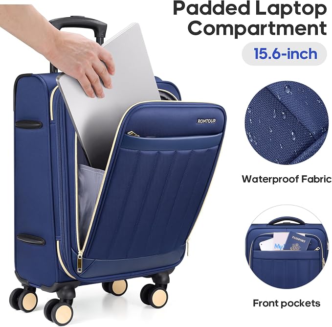 Softside Carry On Luggage 20 Inch Expandable Carry On Luggage 22x14x9 Airline - Image 2