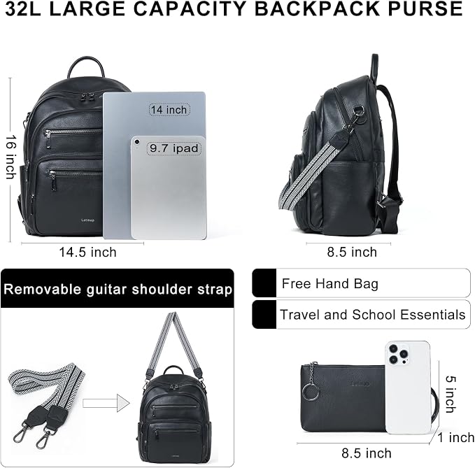 Backpack Purse for Women Laptop Backpack, Leather Travel Backpack Shoulder Bag - Image 3