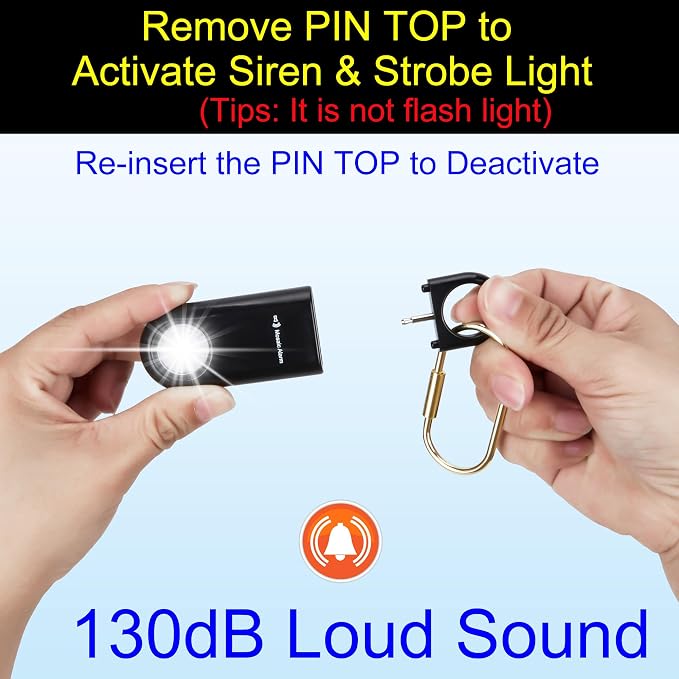 130dB Personal Safety Alarm Strobe Light. Loud Sound Keychain Siren - Image 5
