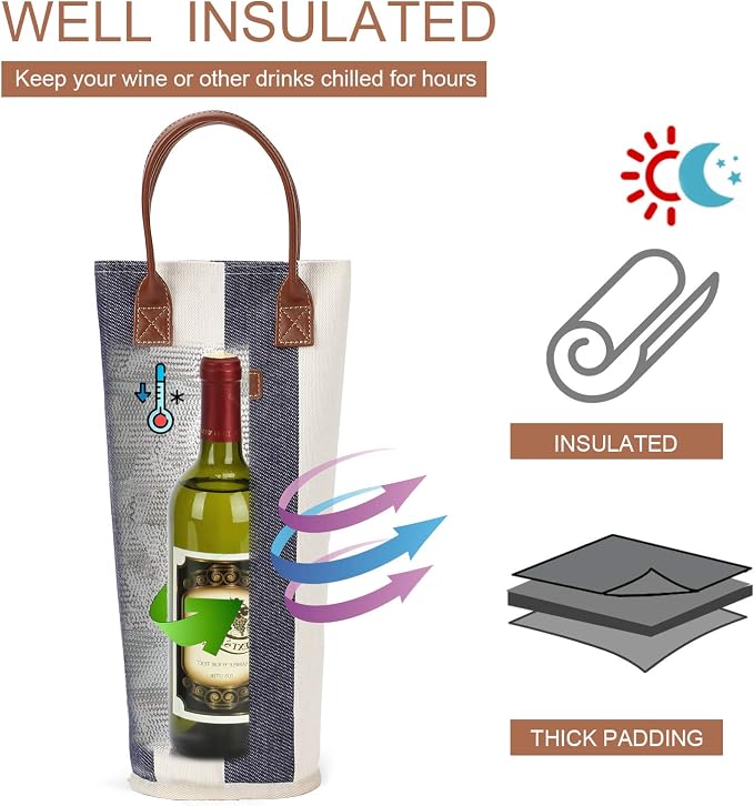 ZORMY Single Bottle Insulated Wine Tote, 1 Bottle Wine Carrier Bag Padded Wine - Image 2