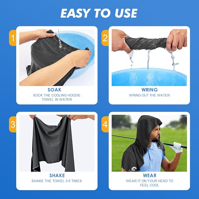 4 Pack Cooling Hoodie Towels for Neck and Face, UPF 50 Sun Protection & Instant - Image 3