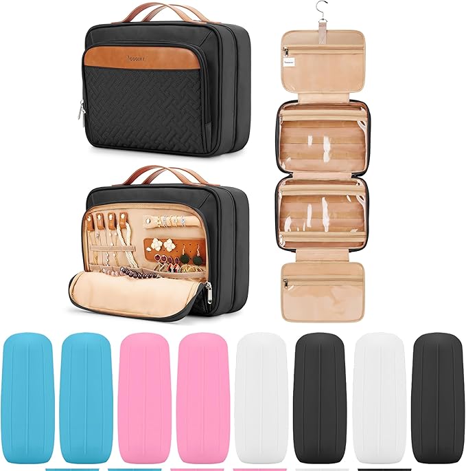 Travel Hanging Toiletry Bag for Women, Large Makeup Bag 8 Leak Proofing by COOSKY