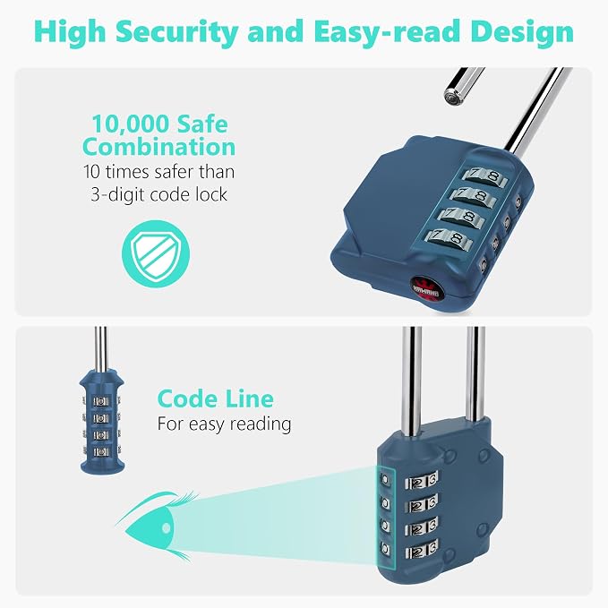 CL21BG 2.6 Inch Long Shackle Combination Lock, 4 Digit Combination Padlock Set - Image 4