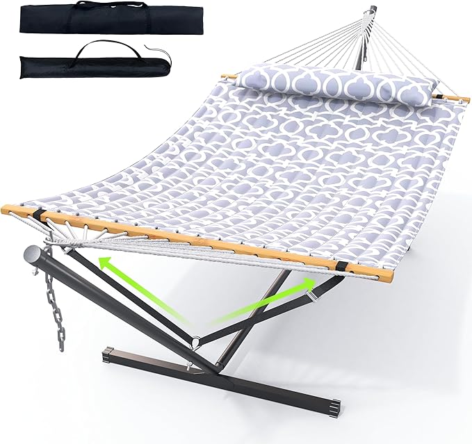Double Hammock with Stand for Outdoor, Heavy Duty Portable Hammock with by ANAGOO
