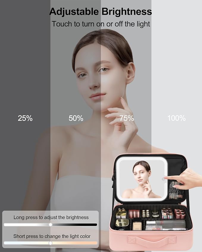 Chomeiu Makeup Bag with LED Mirror, Travel Cosmetic Train Case - Image 5
