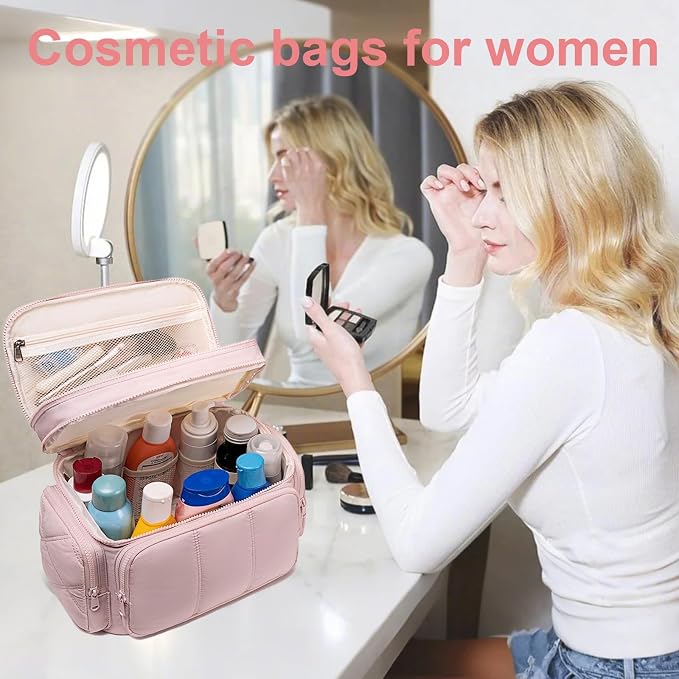 LEDAOU Toiletry Bag for Women, Quilted Travel Makeup Bag Organizer - Image 3