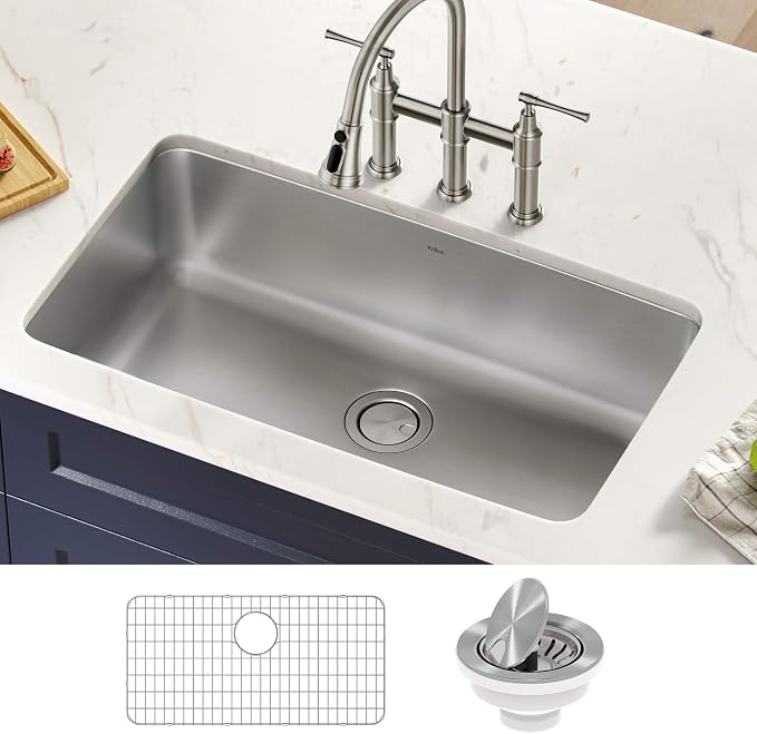 KRAUS Dex 33-inch Undermount 16 Gauge Stainless Steel Single Bowl Kitchen Sink by KRAUS