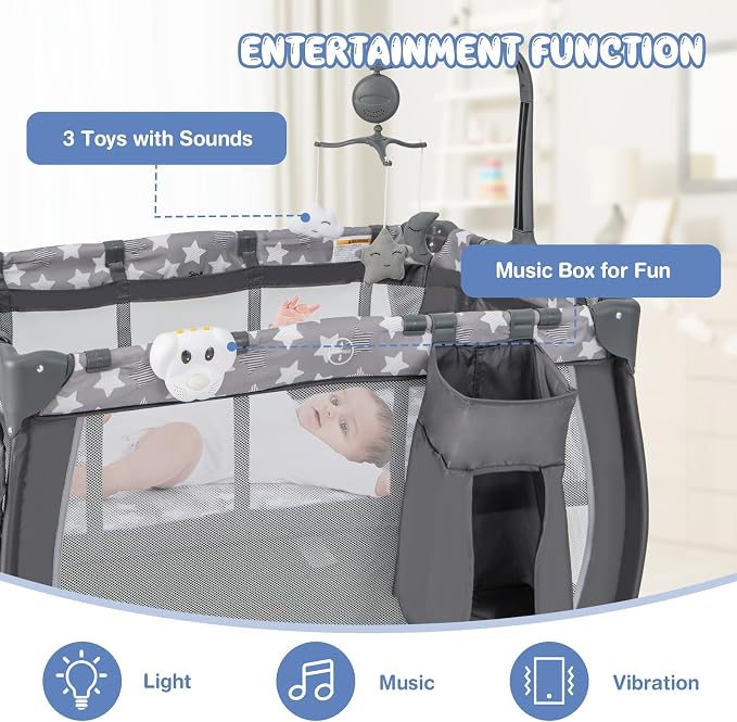 HONEY JOY Pack and Play, 3 in 1 Portable Baby Playard - Image 5