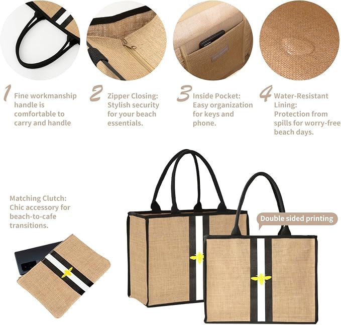 Large Beach Bag Jute Woven Tote - Image 3