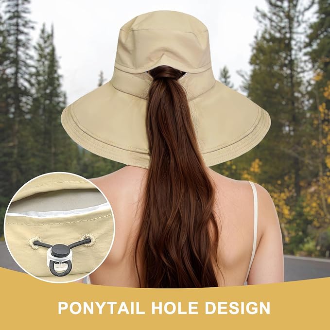 Sun Hats for Women Wide Brim Ponytail UV Protection Beach Hat Packable - Image 6