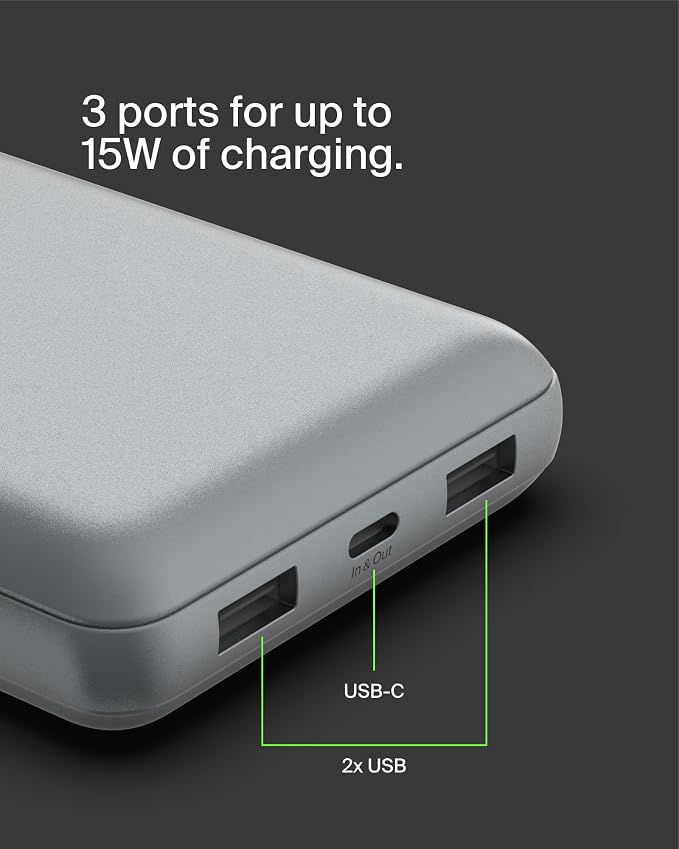 Belkin Portable Charger, USB C Power Bank 20000 mAh w/ 2 USB-A Ports, 15W w/A - Image 9