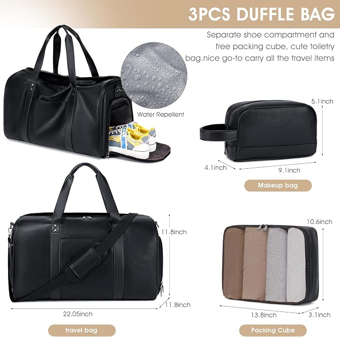 Wogarl 3PCS Leather Weekender Bag - Image 6