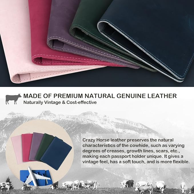Real Leather Passport Holder for Women Men Travel, Handmade Passport Wallet - Image 2