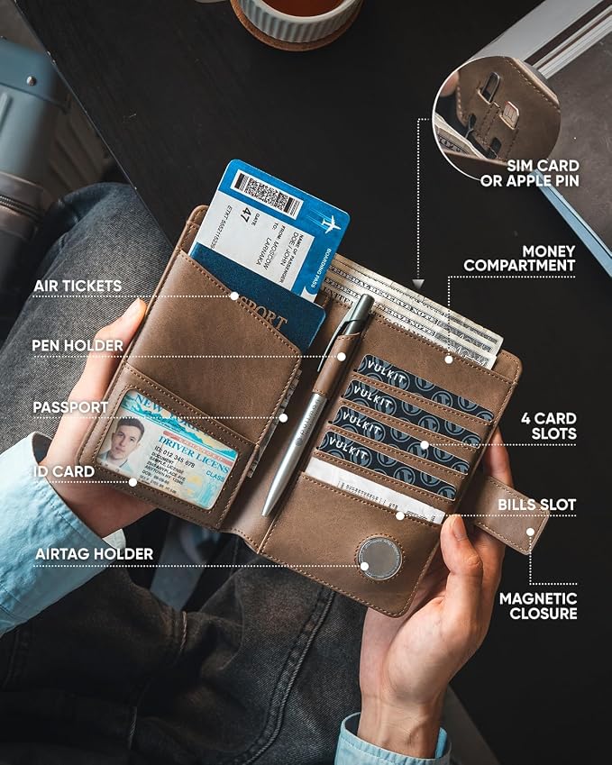 VULKIT Passport Holder with Airtag Holder RFID Blocking Passport Wallet Travel - Image 4
