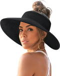 FURTALK Sun Hats for Women Wide Brim Beach Hat Straw Visor Ponytail Summer UV by FURTALK