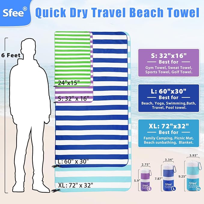 Sfee 2 in 1 Microfiber Oversized Beach Towel, Quick Dry Towel Travel Towel - Image 6