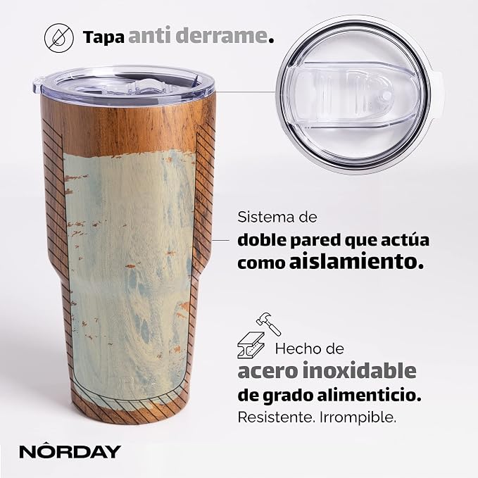NORDAY | Tumbler with Lid - 30oz - Wood Insulated Tumbler - Stainless Steel - Image 4