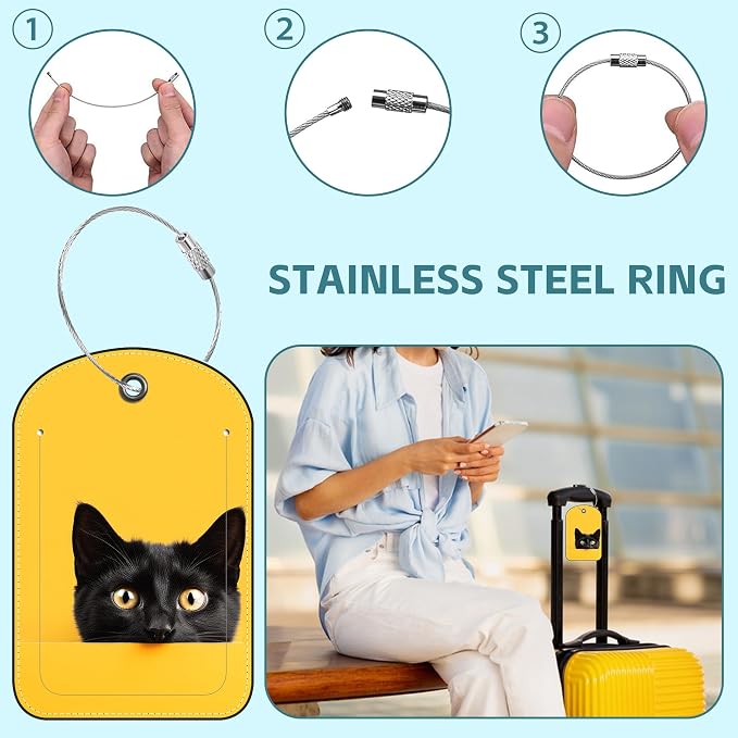 2 Pack Cute Luggage Tag for Suitcases Cute Black Cat Leather Luggage Tags - Image 3