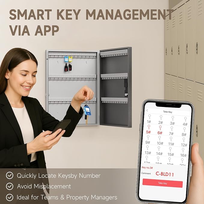 WeHere 72 Key Lock Box Wall Mount, APP Bluetooth/OTP/Wi-Fi/Fixed Code/Key Unlock - Image 7