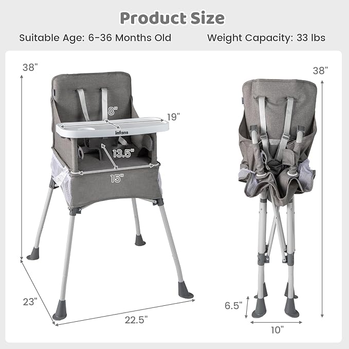 INFANS Baby High Chair, Foldable Portable Highchair - Image 9