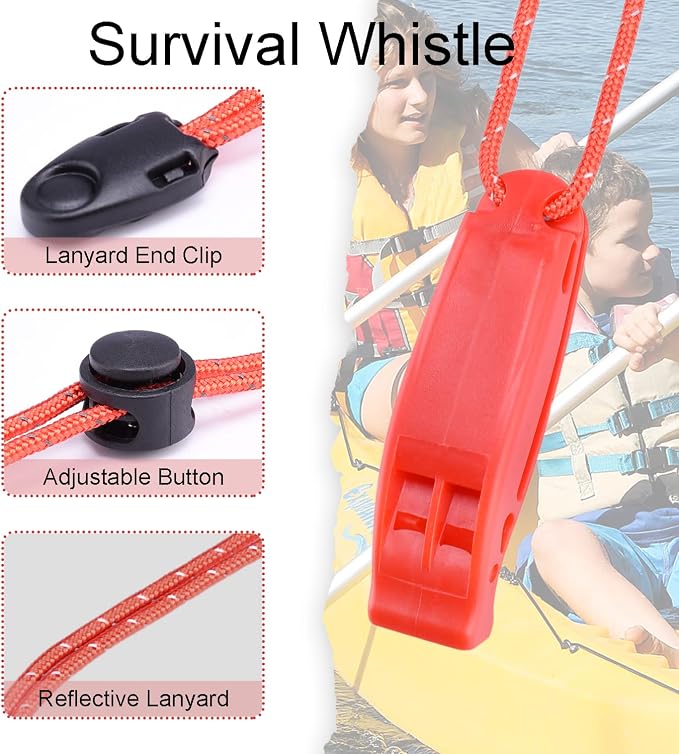 4 Pack Emergency Whistles with Adjustable Reflective Lanyard, Shrill Loud - Image 4