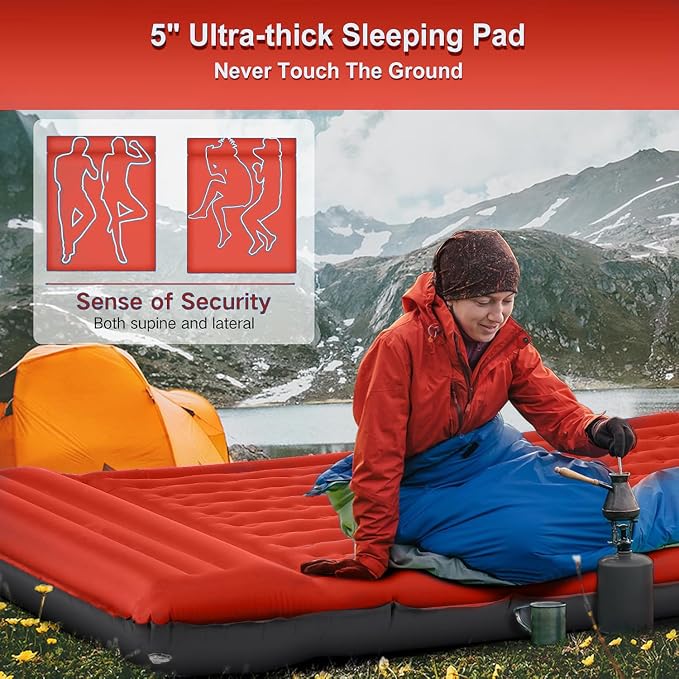 Double Sleeping Pad Camping, Self Inflating 6'' Extra-Thick 2 Person Pillow - Image 2