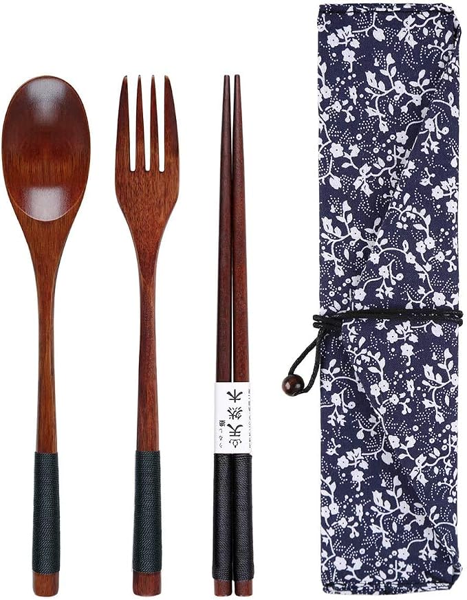 Wooden Chopsticks Spoon Fork Set Japanese Style Tableware Travel Utensils - Image 4