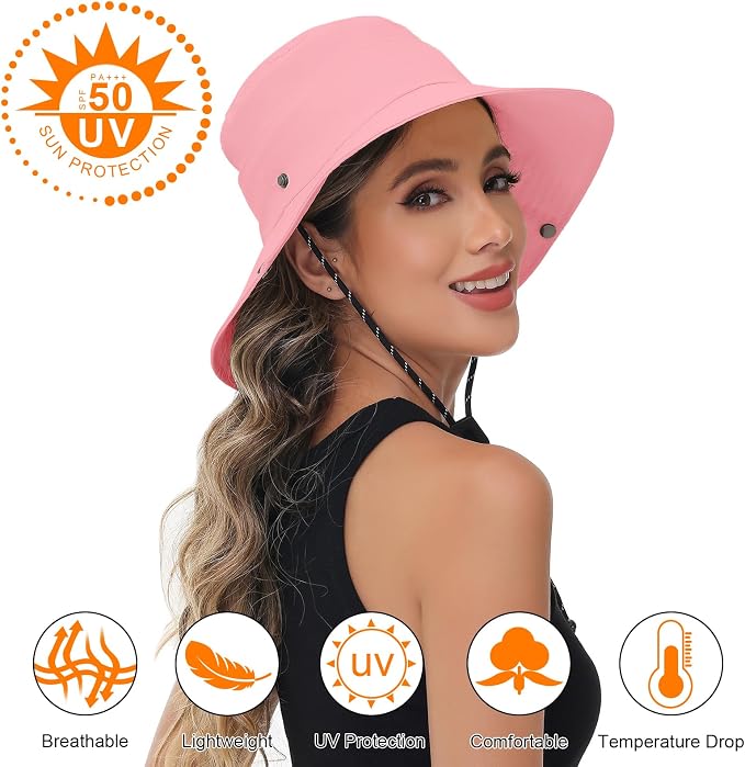 Sun Hats for Women Bucket Hat UV Protection Fishing Hat Wide Brim Safari Hats 2 - Image 3