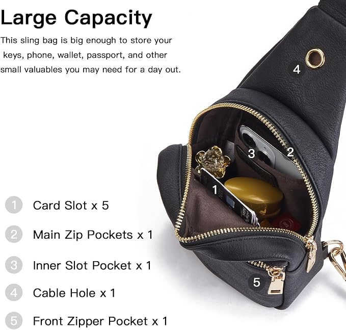 Telena Small Sling Bag for Women Leather Crossbody Fanny Packs Chest Bag for - Image 3