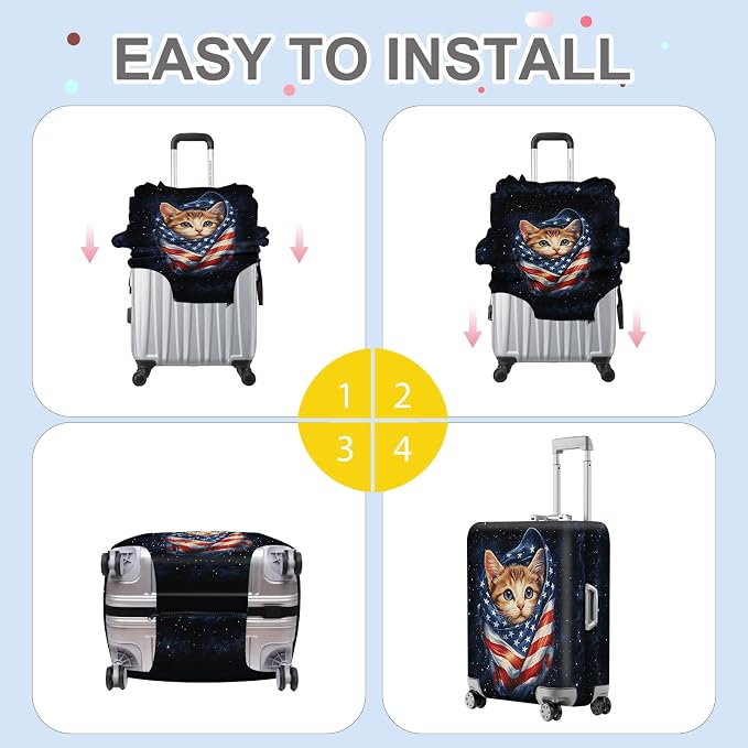 ANNA QUEEN Cute Patriotic Cat Luggage Cover, American Flag Suitcase Protector - Image 4