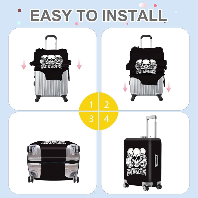 ANNA QUEEN Gothic Skull Luggage Cover, “See No Evil, Hear No Evil, Speak No - Image 5