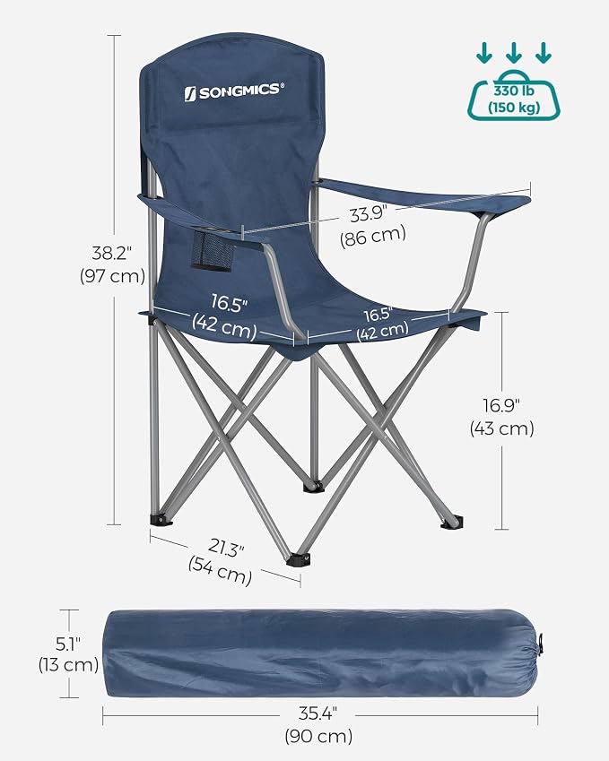 SONGMICS 2 Pack Folding Camping Chairs, Load 330 lb, Cup Holder and High - Image 3