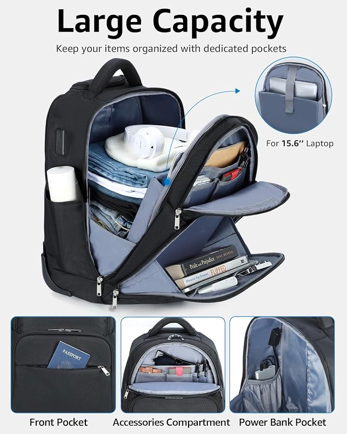 Rolling Backpack, 30L Travel Laptop Backpack - Image 2