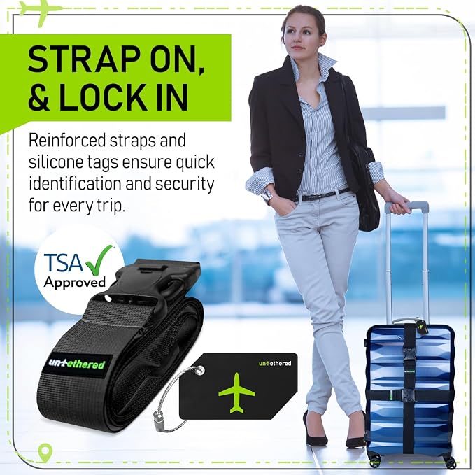 Untethered Ultimate Travel Set: 4 Premium Luggage Straps and 4 Silicone Tags - Image 2